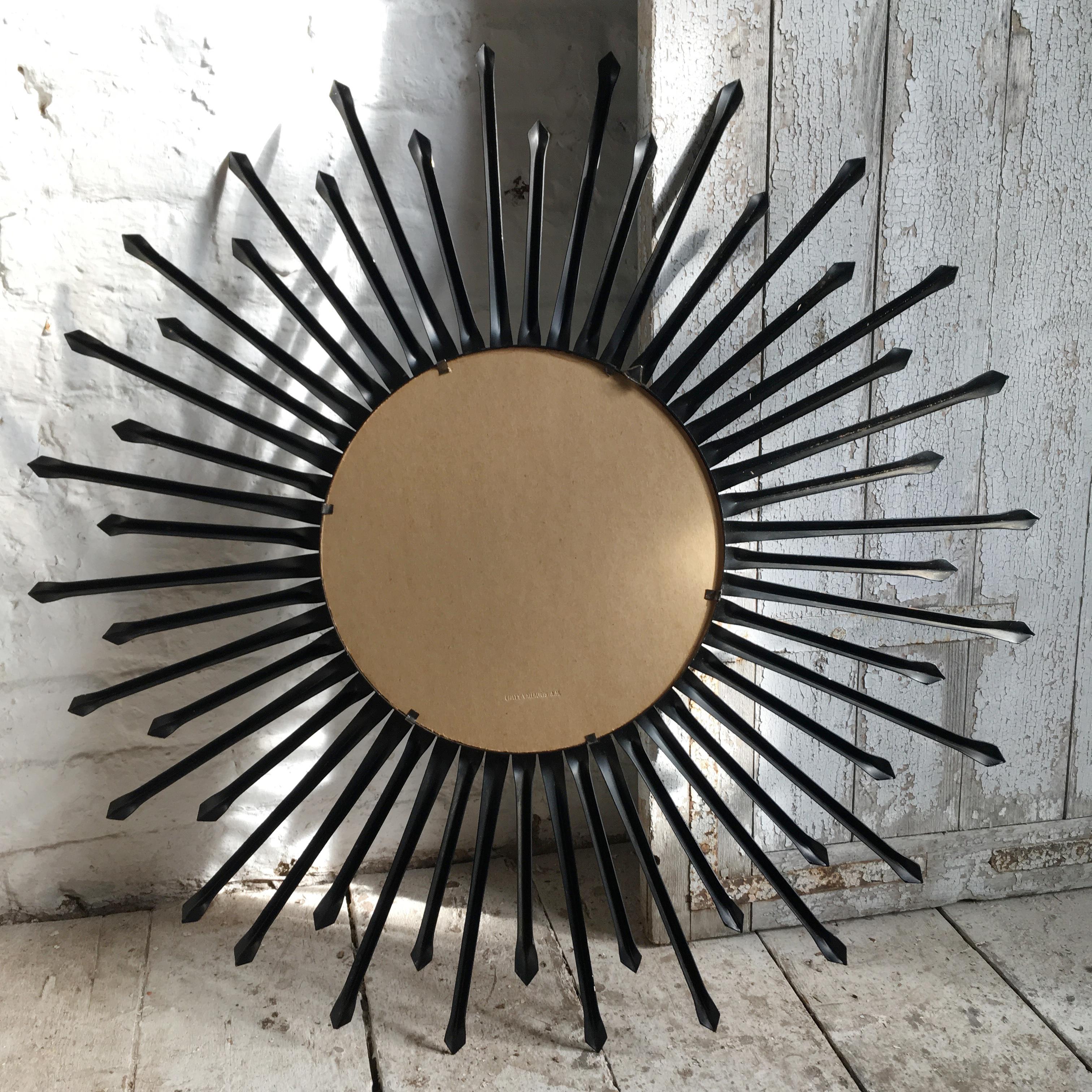 Metal Chaty Vallauris Black Sunburst Mirror, 1950s