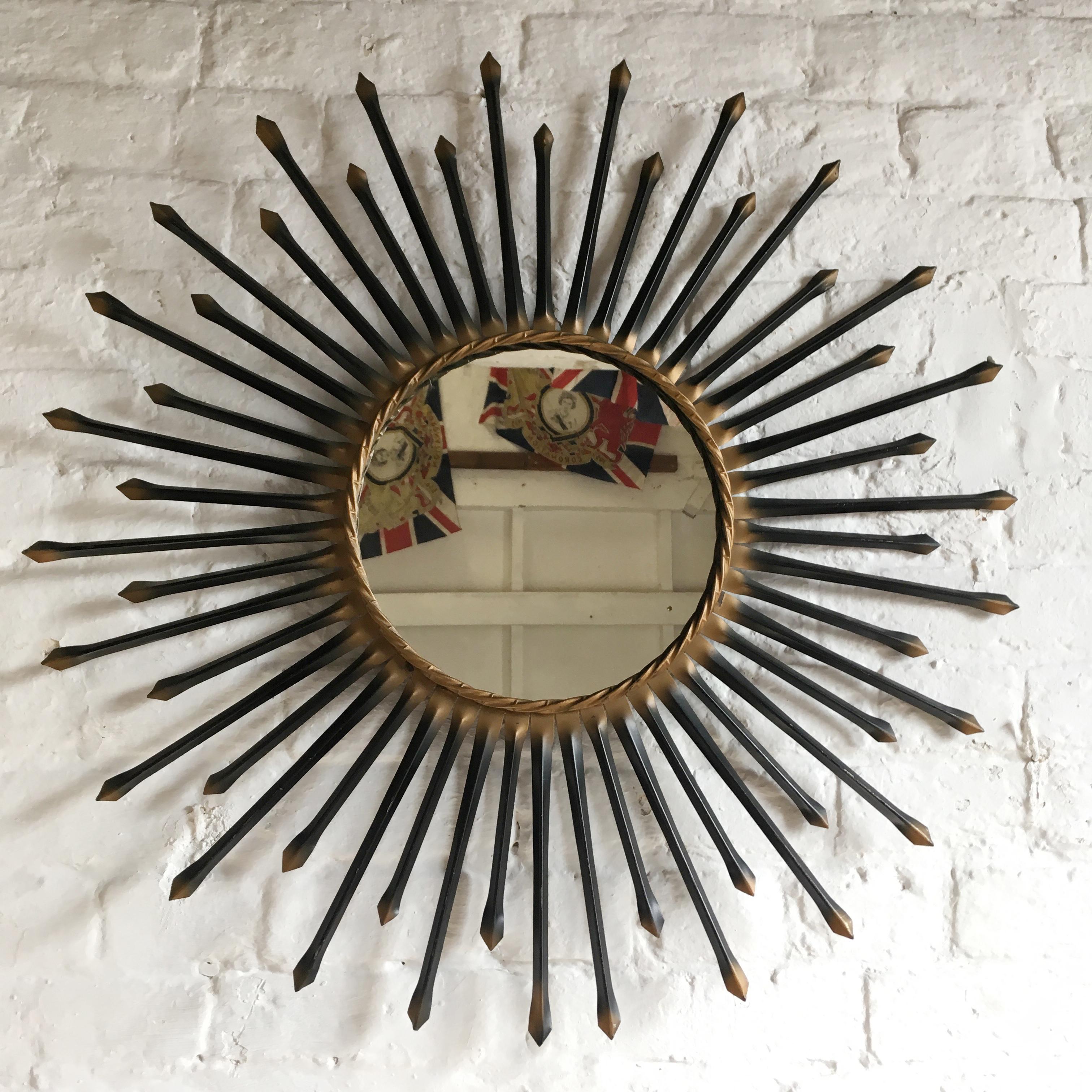 Chaty Vallauris Black Sunburst Mirror, 1950s In Good Condition In Hastings, GB
