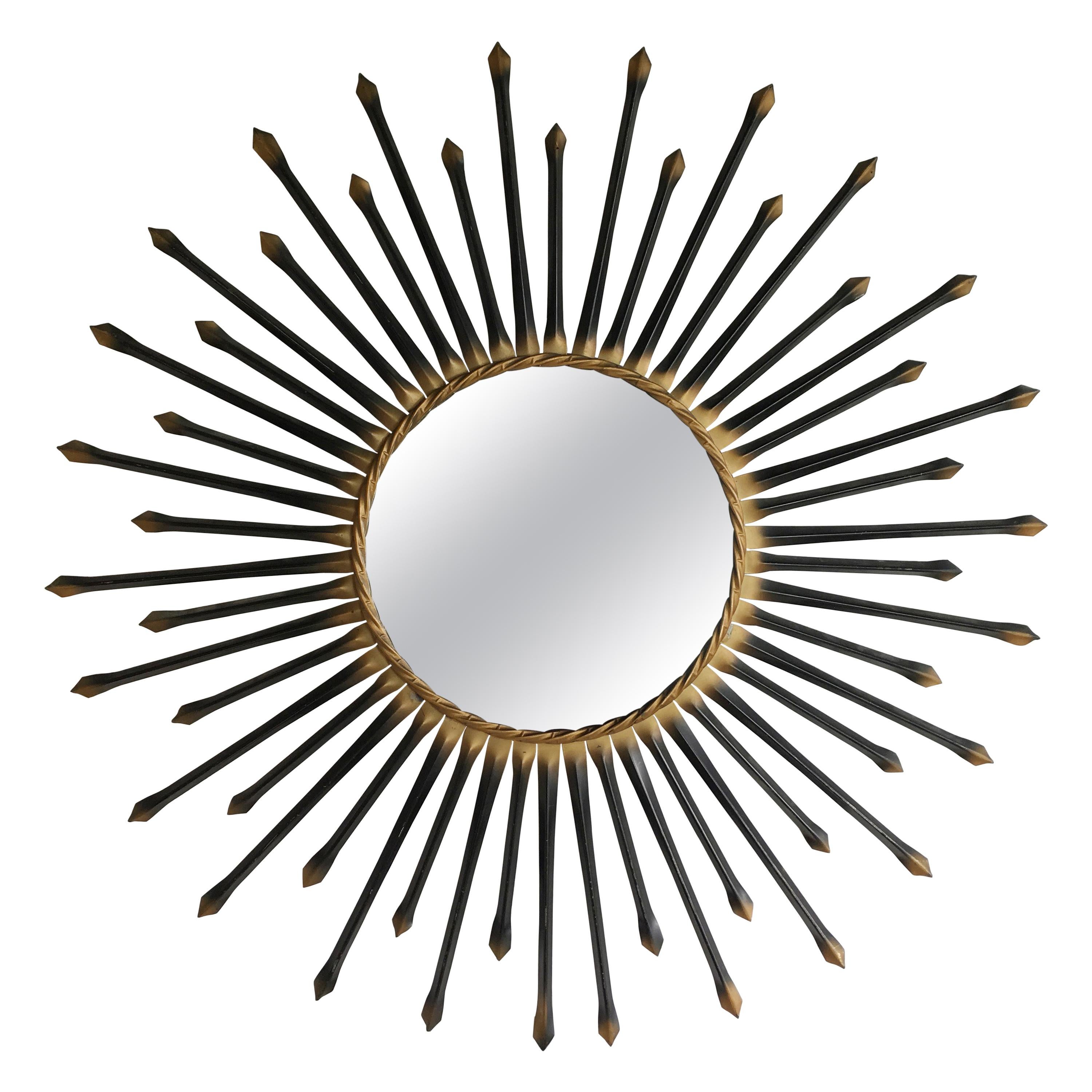 Chaty Vallauris Black Sunburst Mirror 1950s