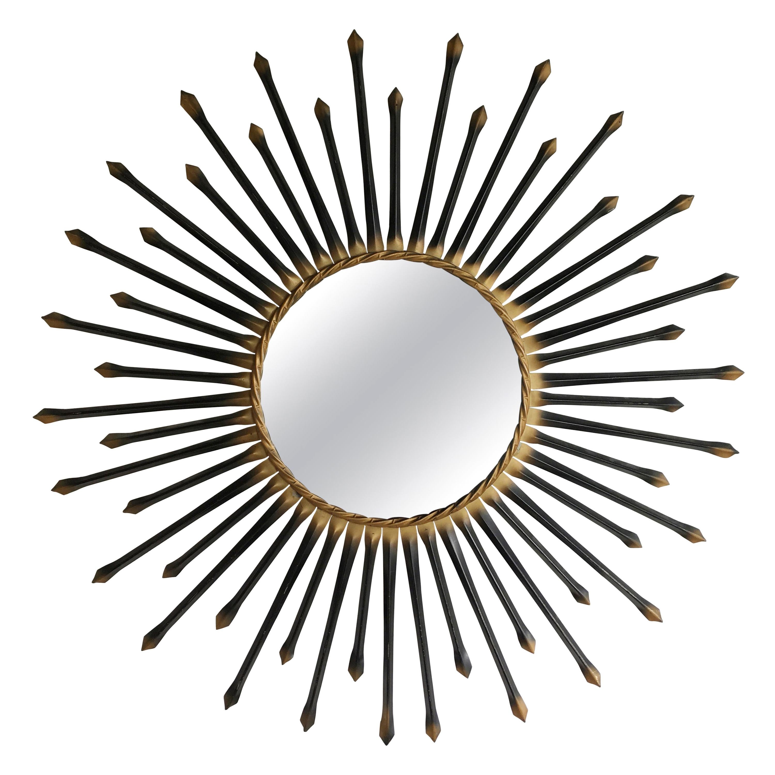Chaty Vallauris Black Sunburst Mirror, 1950s