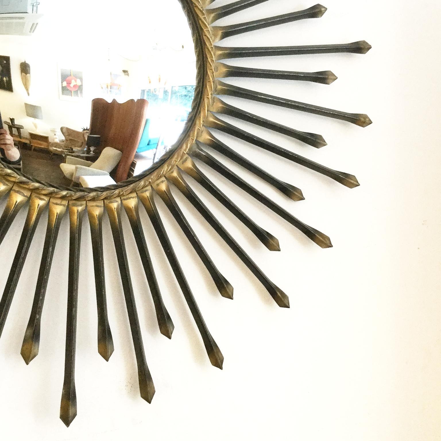 Mid-Century Modern Chaty Vallauris Convex Sunburst Mirror, France, 1950s