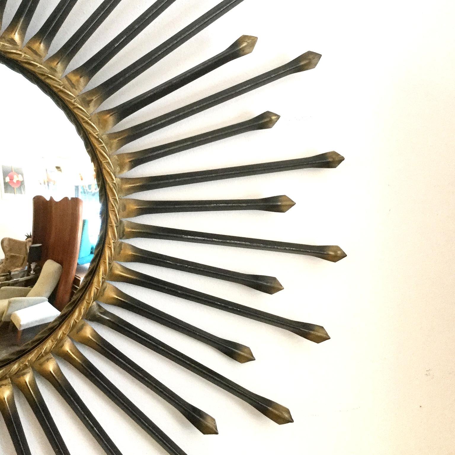 Chaty Vallauris Convex Sunburst Mirror, France, 1950s In Good Condition In London, GB
