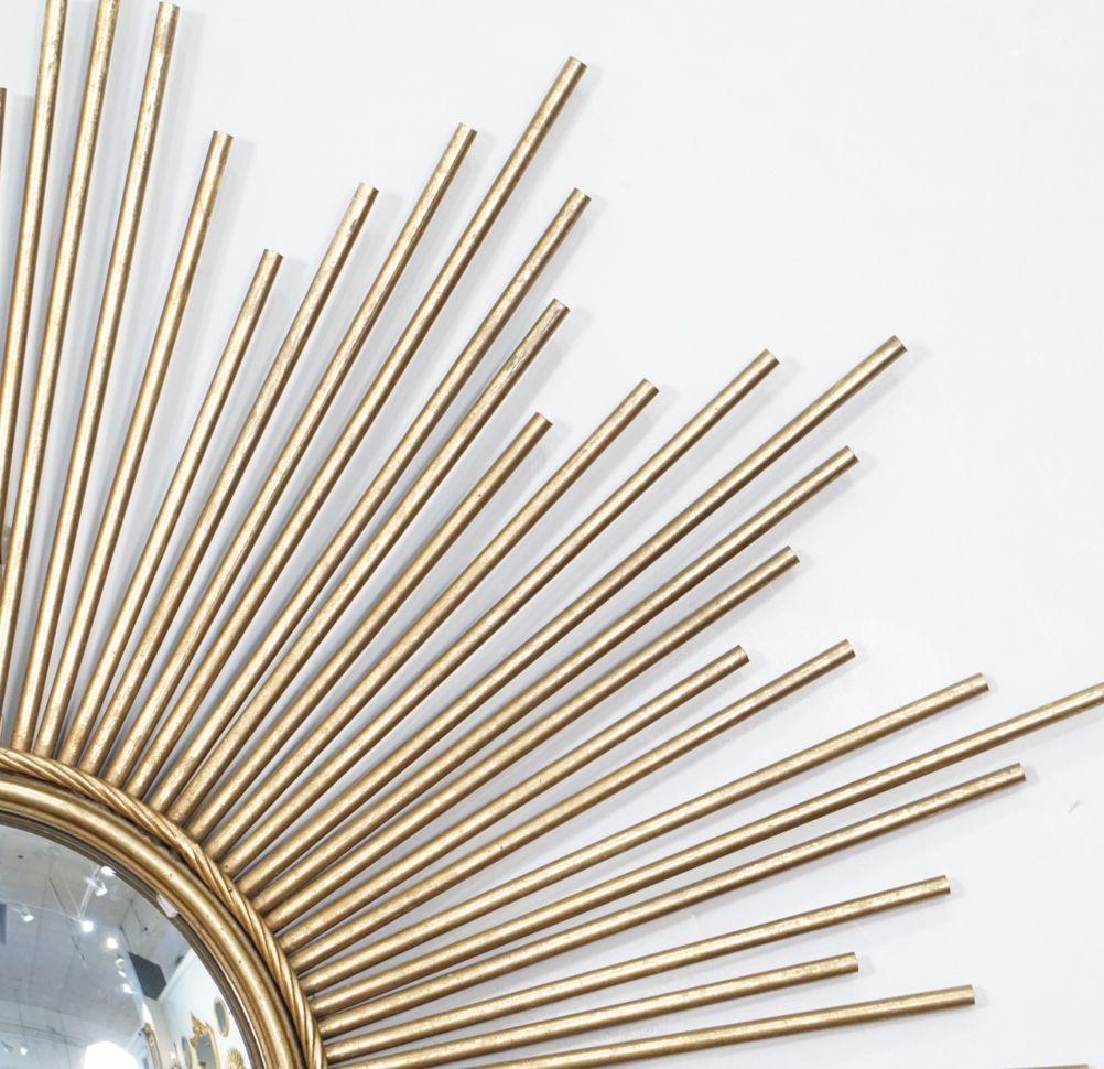 Miroir convexe Starburst ou Sunburst de Chaty Vallauris en métal doré (Dia 39 1/4) en vente 3