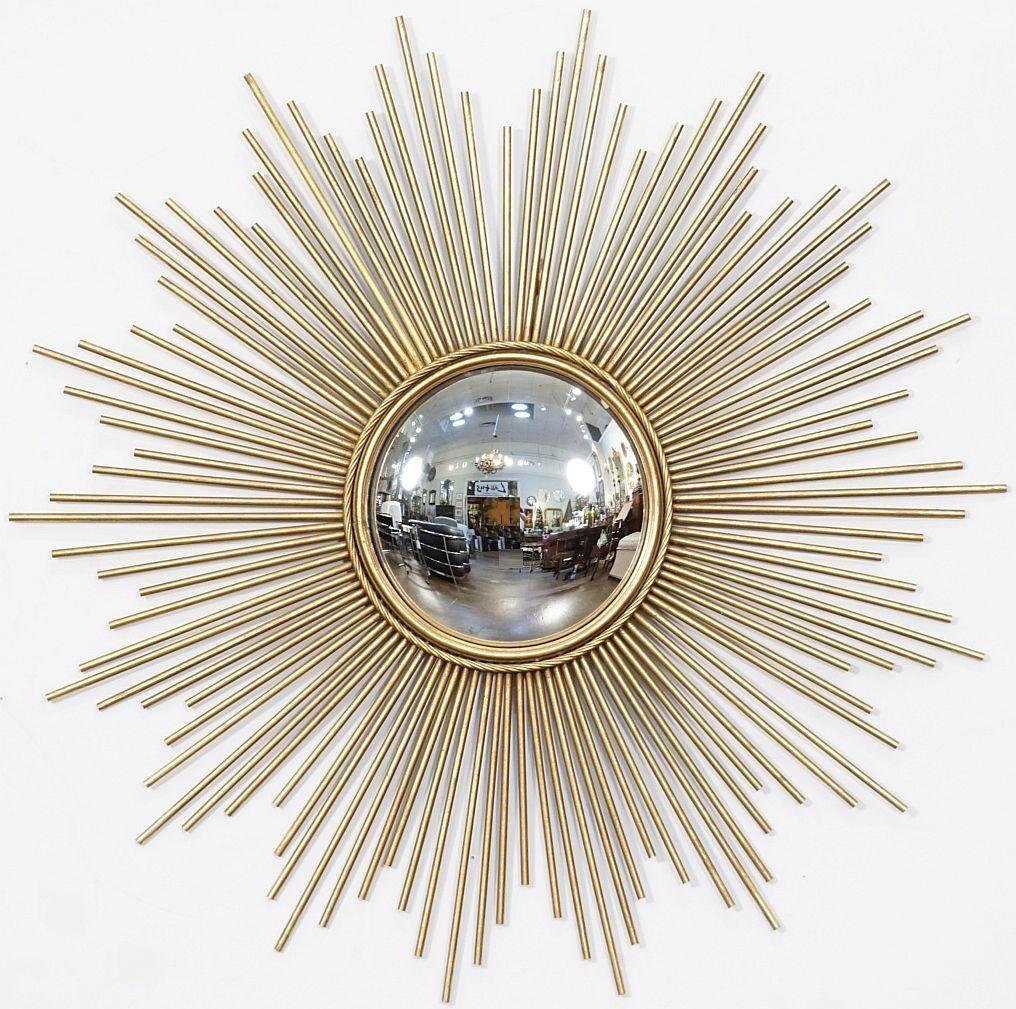 Miroir convexe Starburst ou Sunburst de Chaty Vallauris en métal doré (Dia 39 1/4) en vente 4