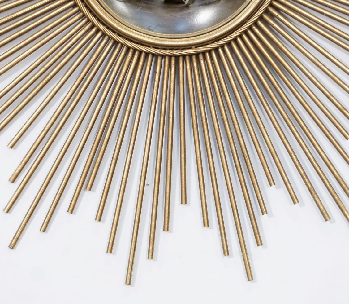 Métal Miroir convexe Starburst ou Sunburst de Chaty Vallauris en métal doré (Dia 39 1/4) en vente