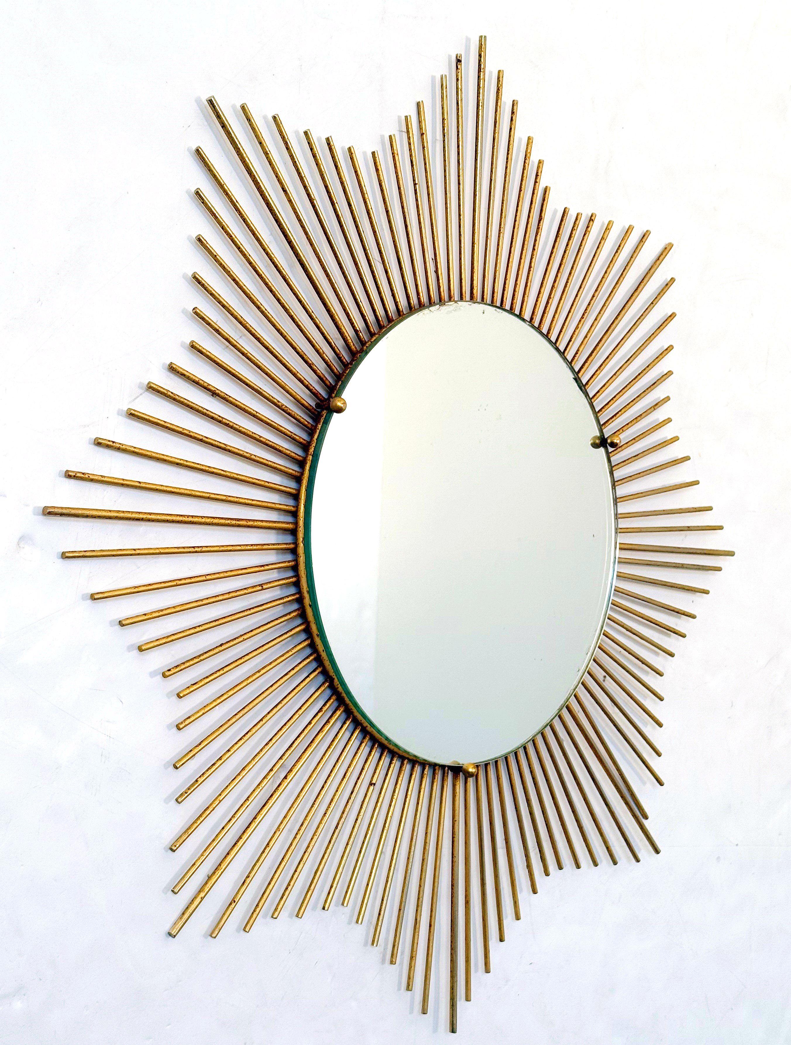 Mid-Century Modern Chaty Vallauris Gilt Metal Starburst or Sunburst Mirror from France (Dia 25 3/4) For Sale