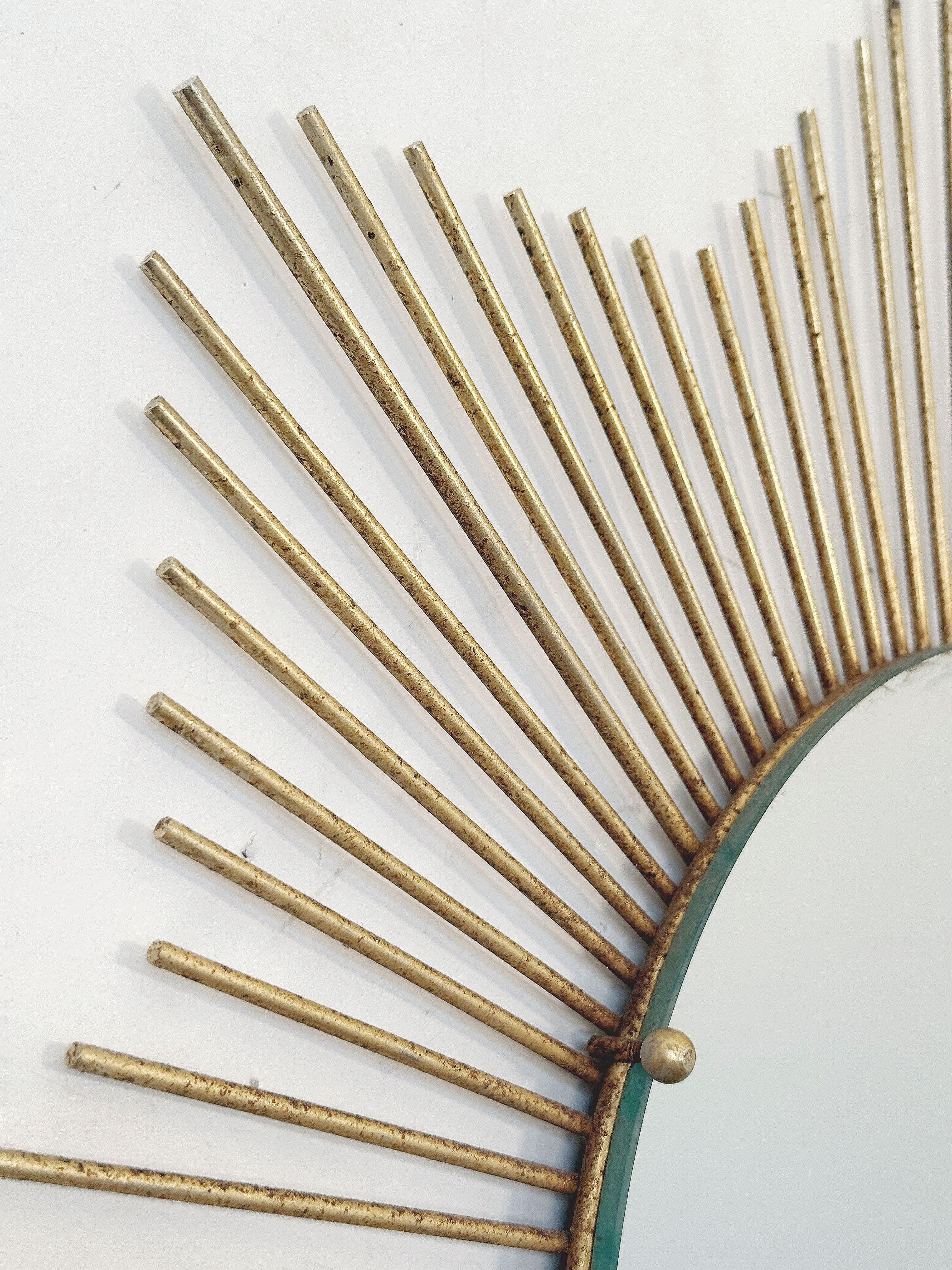 French Chaty Vallauris Gilt Metal Starburst or Sunburst Mirror from France (Dia 25 3/4) For Sale