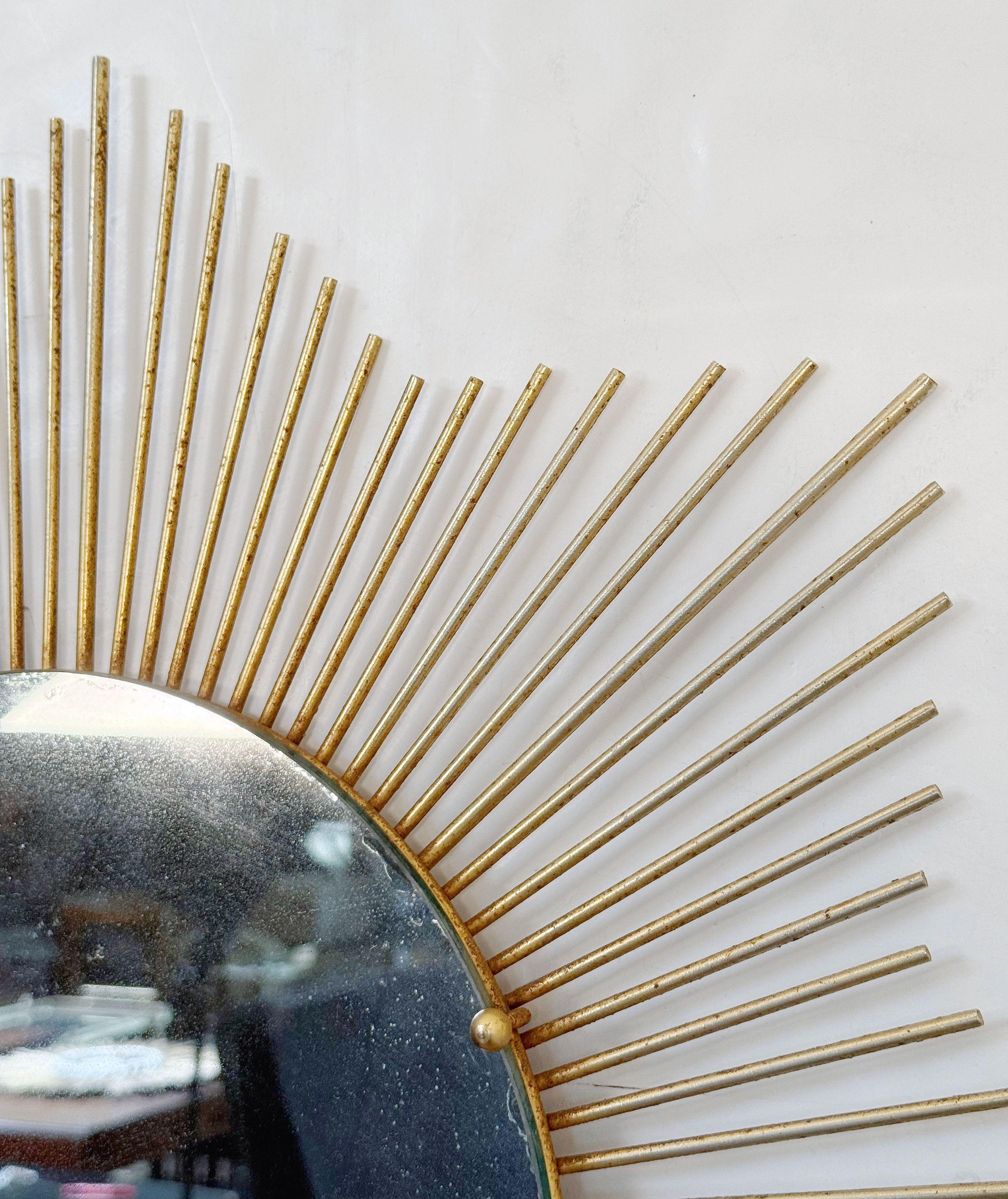 Chaty Vallauris Gilt Metal Starburst or Sunburst Mirror from France (Dia 25 3/4) In Good Condition For Sale In Austin, TX