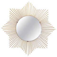 Chaty Vallauris Gilt Metal Starburst or Sunburst Mirror from France (Dia 25 3/4)
