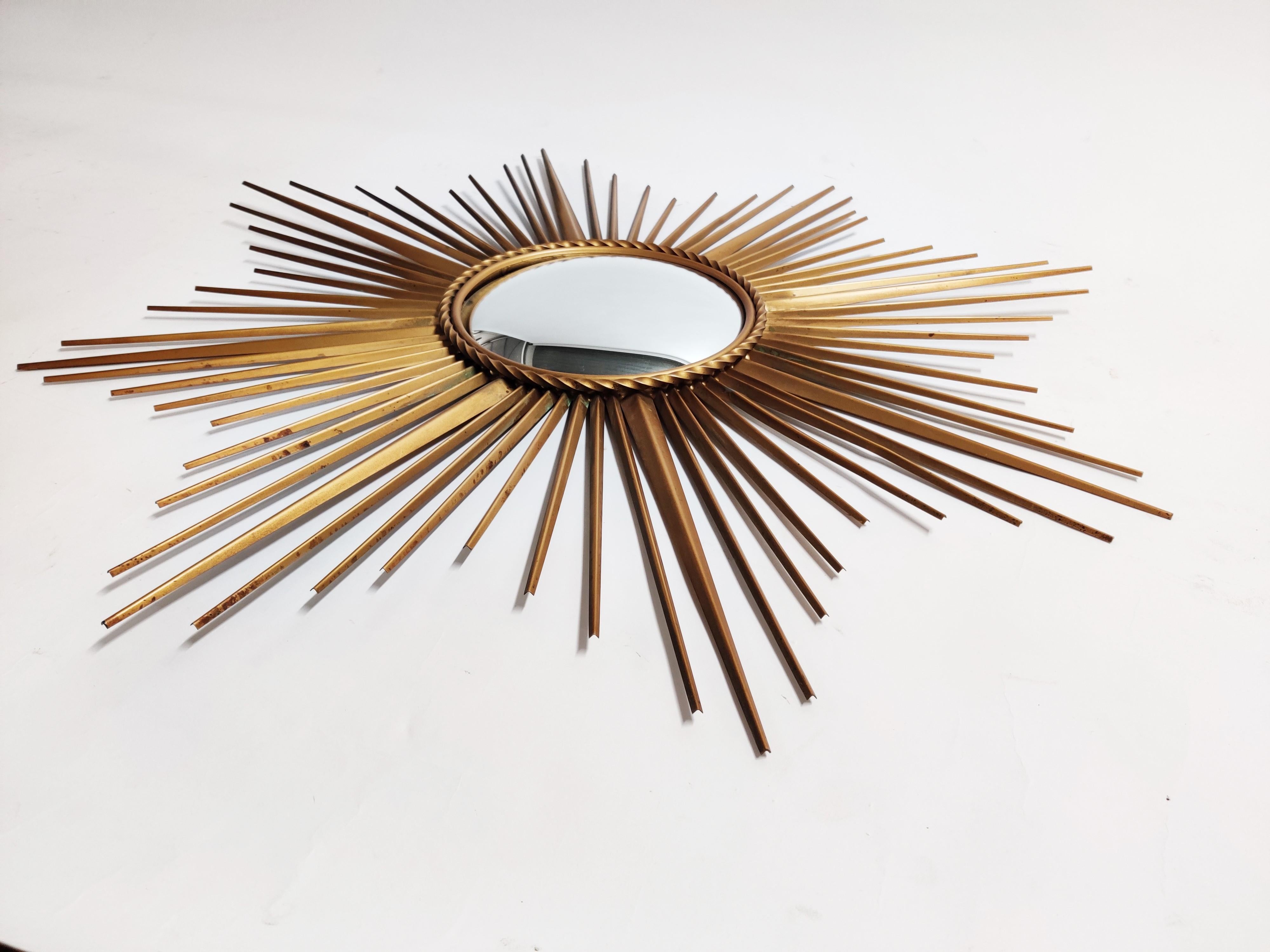French Chaty Vallauris Gilt Metal Sunburst Mirror, 1960s