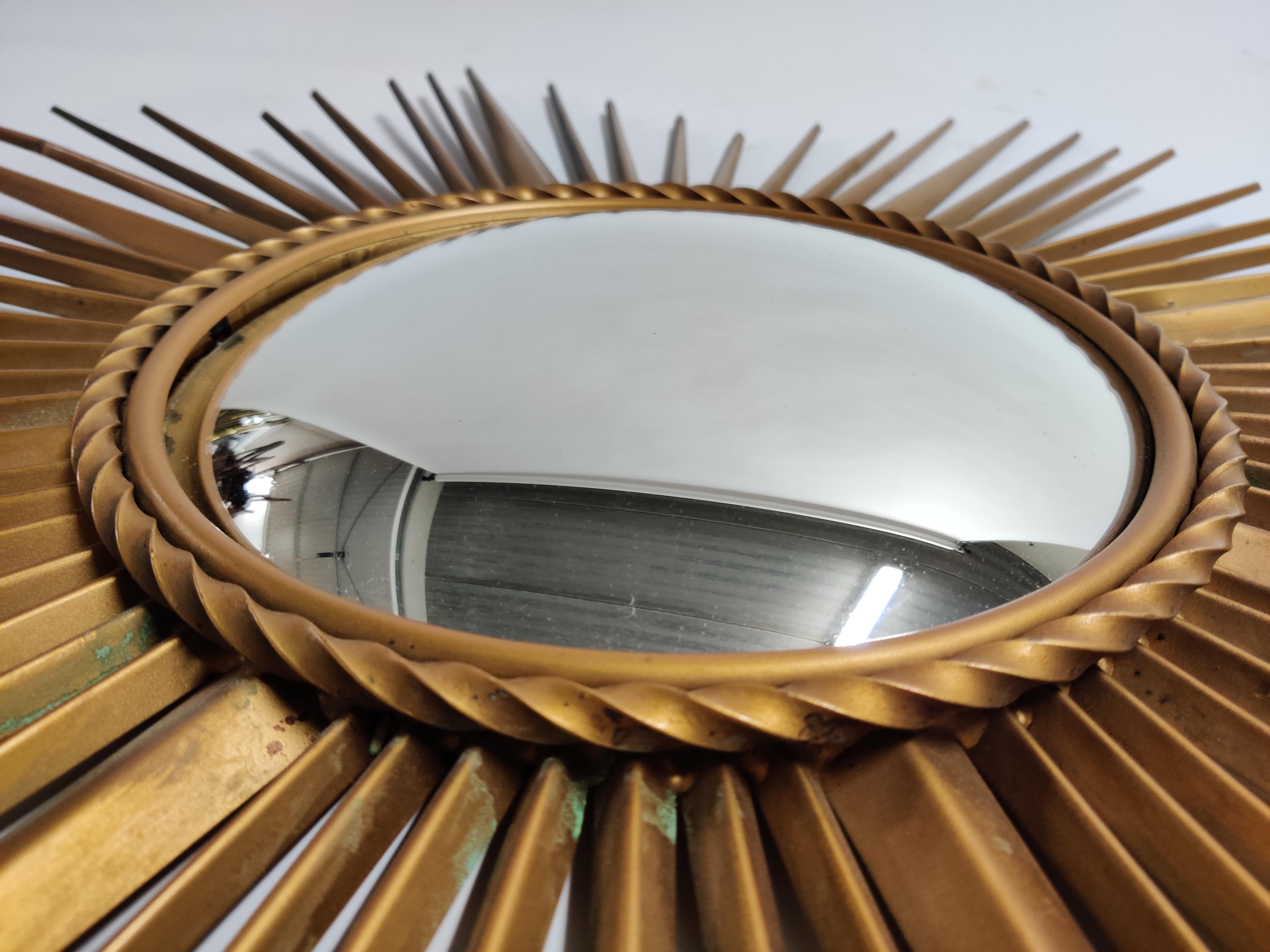 Chaty Vallauris Gilt Metal Sunburst Mirror, 1960s 3