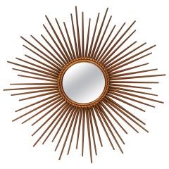 Chaty Vallauris, Wall Mirror, Signed, Metal Gilted, circa 1970, France