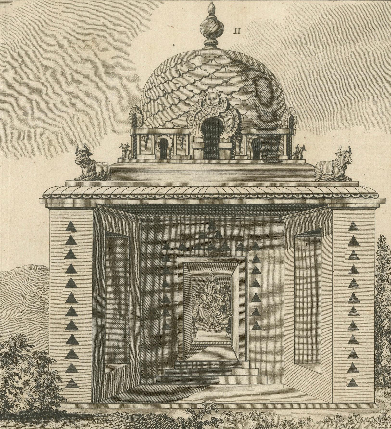 Chauderie- und Pagotin-Tempel, Indien - Sonnerat-Reisestich, 1806 (Graviert) im Angebot