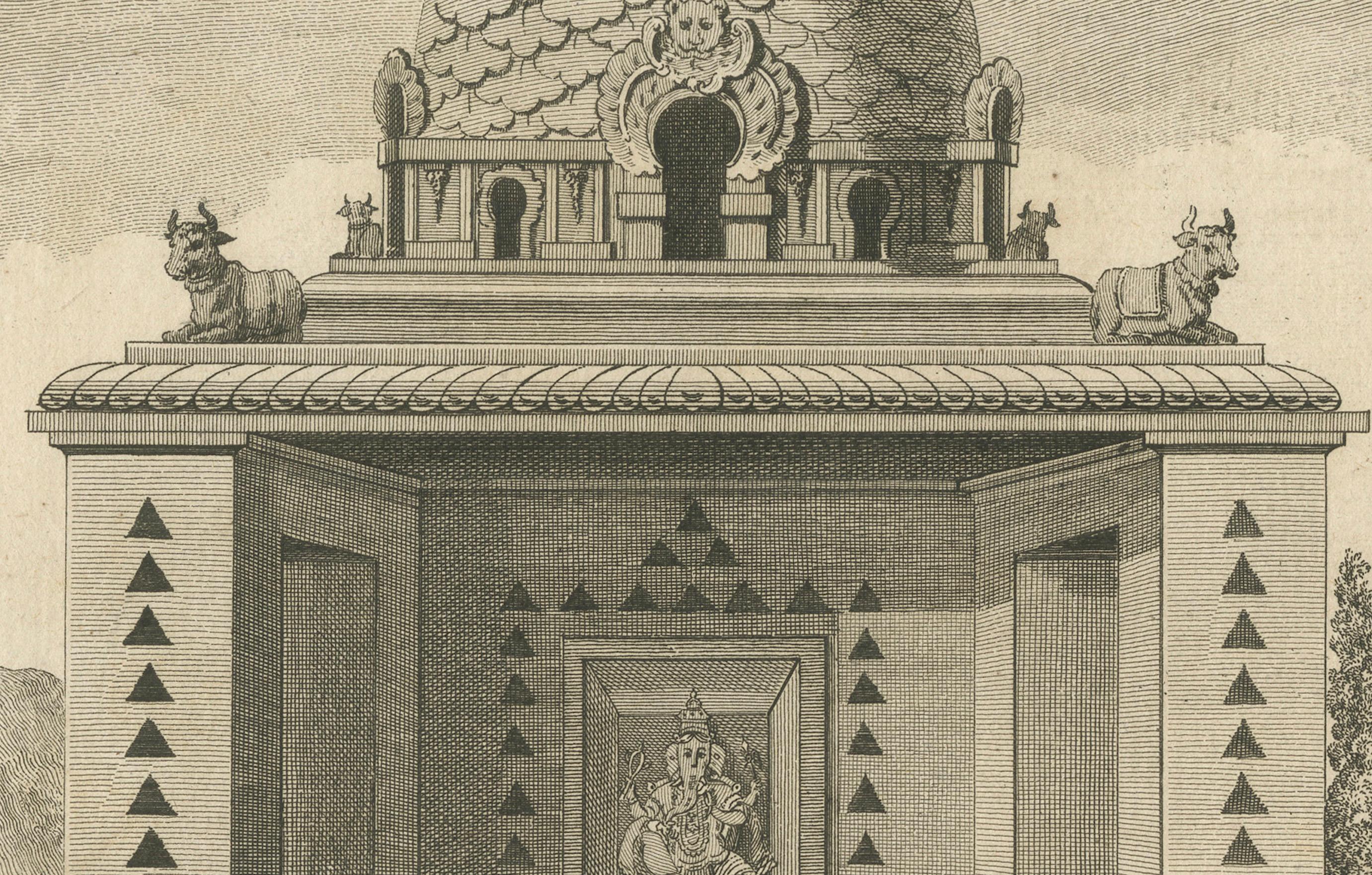 Chauderie- und Pagotin-Tempel, Indien - Sonnerat-Reisestich, 1806 im Zustand „Gut“ im Angebot in Langweer, NL