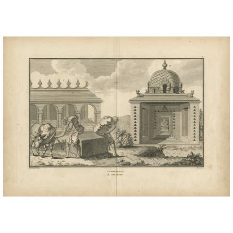 Chauderie and Pagotin Temples, India – Sonnerat Voyage Engraving, 1806