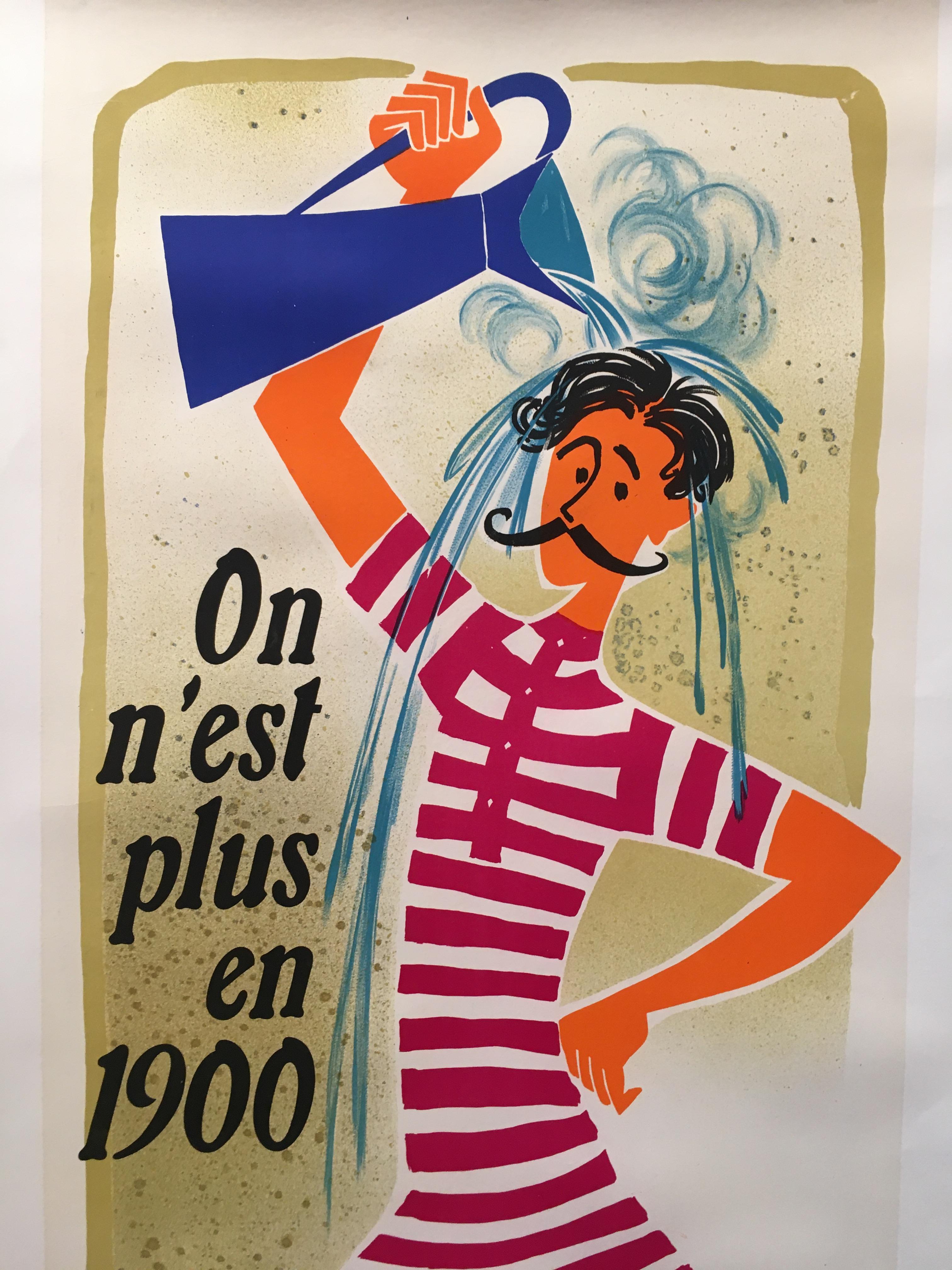 'Chauffe-Eau Électrique' original vintage poster by Jean Colin, Circa 1950

A very cheerful and happy poster advertising a hot water system. This poster has been linen backed for preservation

Year
Circa 1951

Dimensions:
160 x 60
