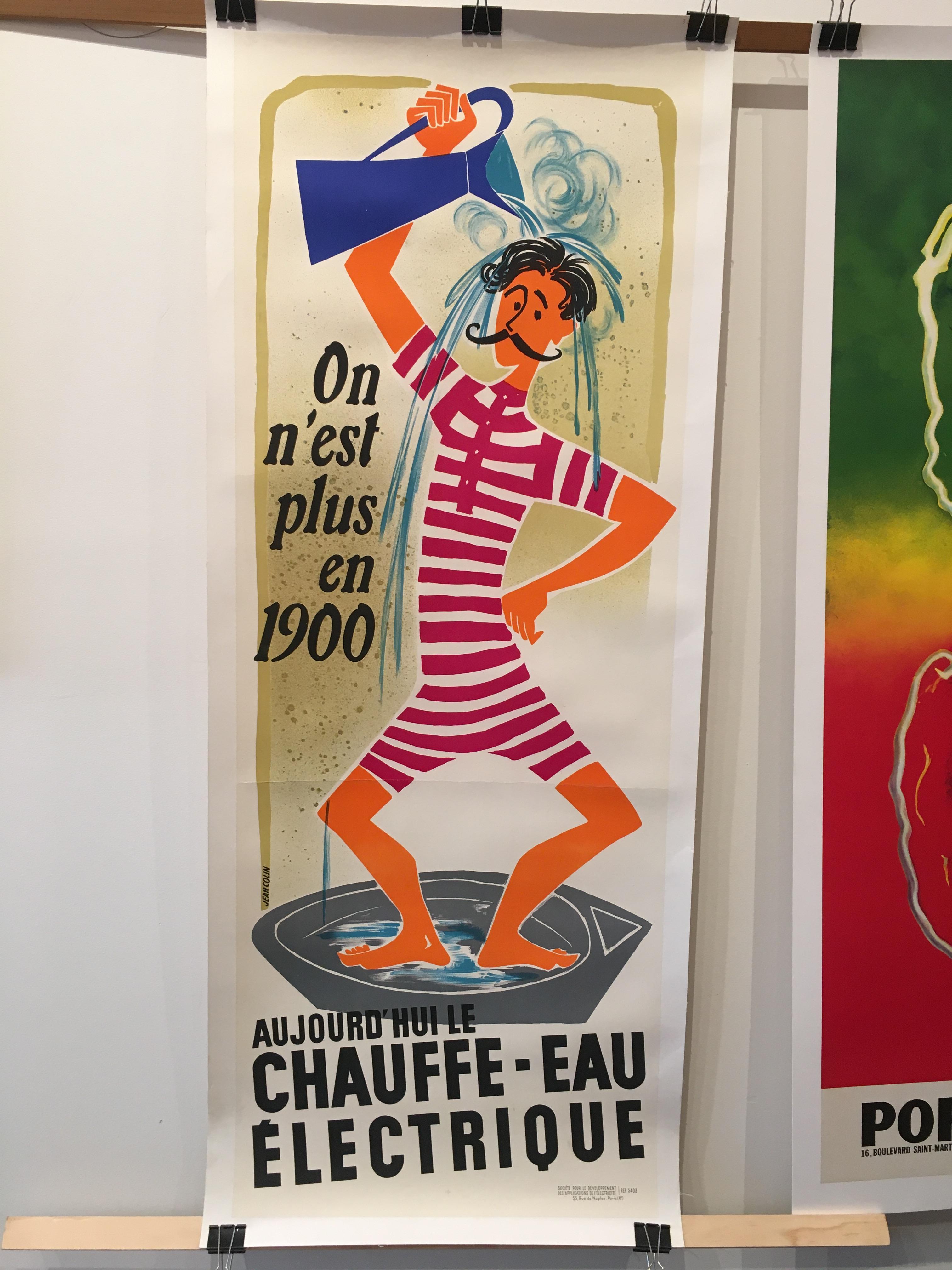 Mid-Century Modern 'Chauffe-Eau Électrique' Original Vintage Poster by Jean Colin, Circa 1950