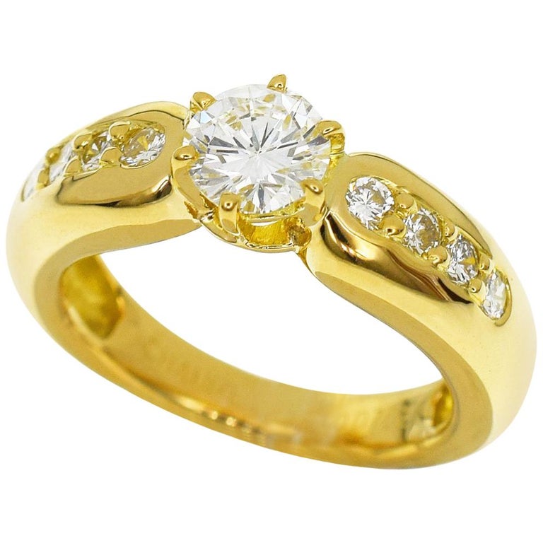 Chaumet 0.60 Carat Diamond 18 Karat Yellow Gold Solitaire Ring For Sale ...