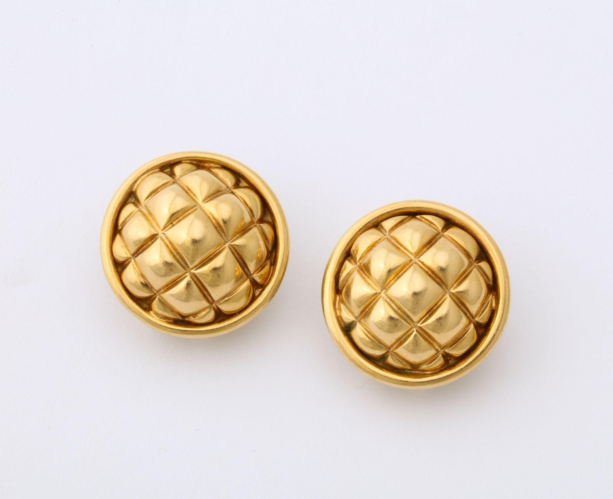 A pair of Chaumet 18 K Quilted Clip Earrings. Signed Chaumet 1