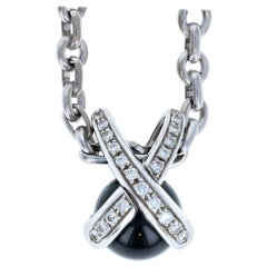 Chaumet 18 Karat Gold, Diamond and Onyx X Pendant Necklace 0.25 Carat 26.8g