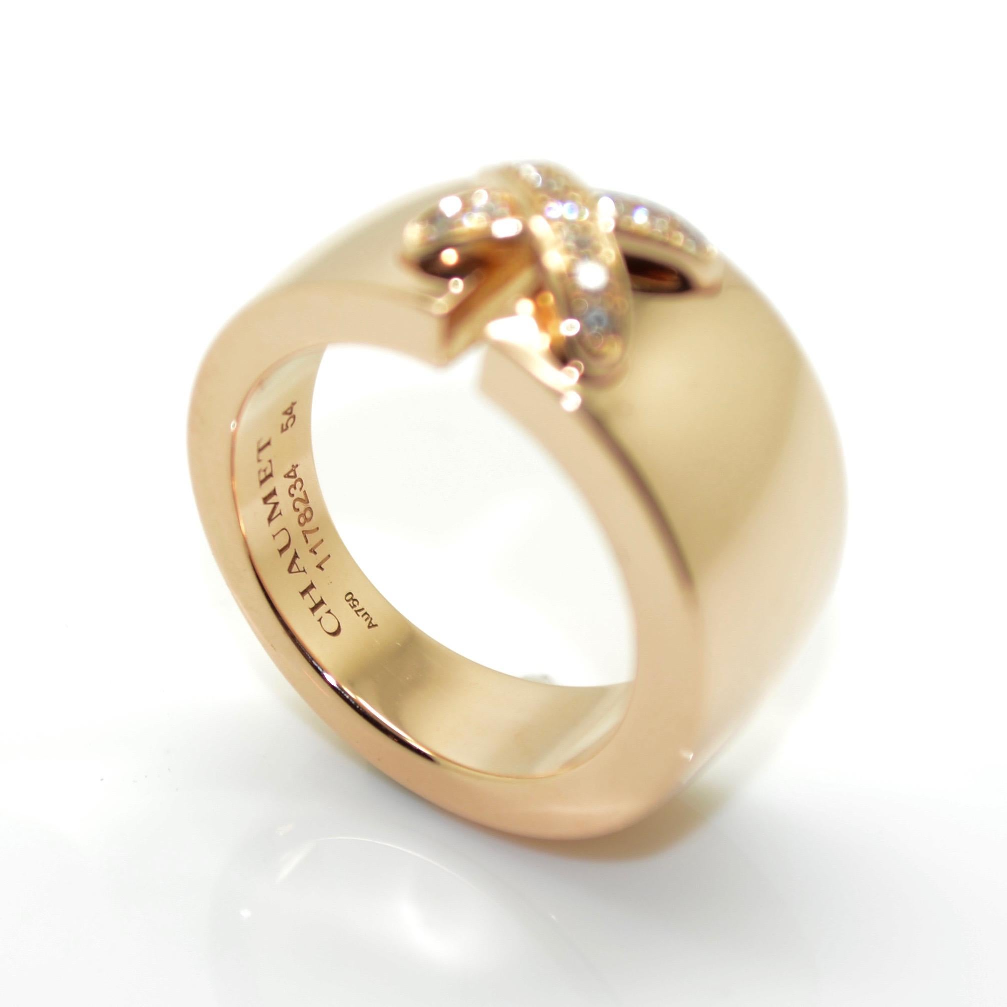 Modern Chaumet 18 Karat Pink Gold and Diamonds Ring For Sale