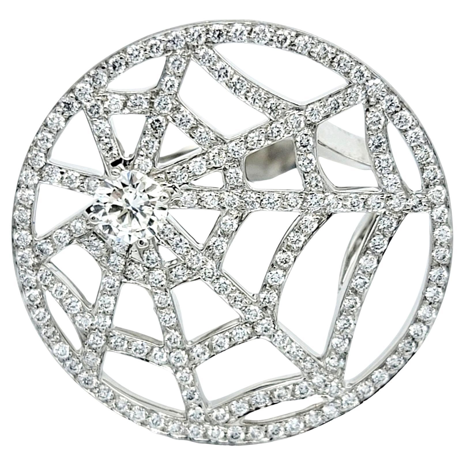 Chaumet 18 Karat White Gold Diamond Open Spiderweb Disc Cocktail Ring For Sale