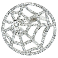 Chaumet 18 Karat White Gold Diamond Open Spiderweb Disc Cocktail Ring 