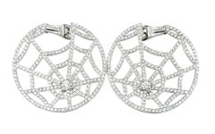Chaumet Pavé Diamond Open Spiderweb Disc Earrings in 18 Karat White Gold