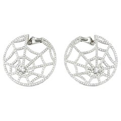 Chaumet 18 Karat White Gold Diamond Open Spiderweb Disc Earrings 