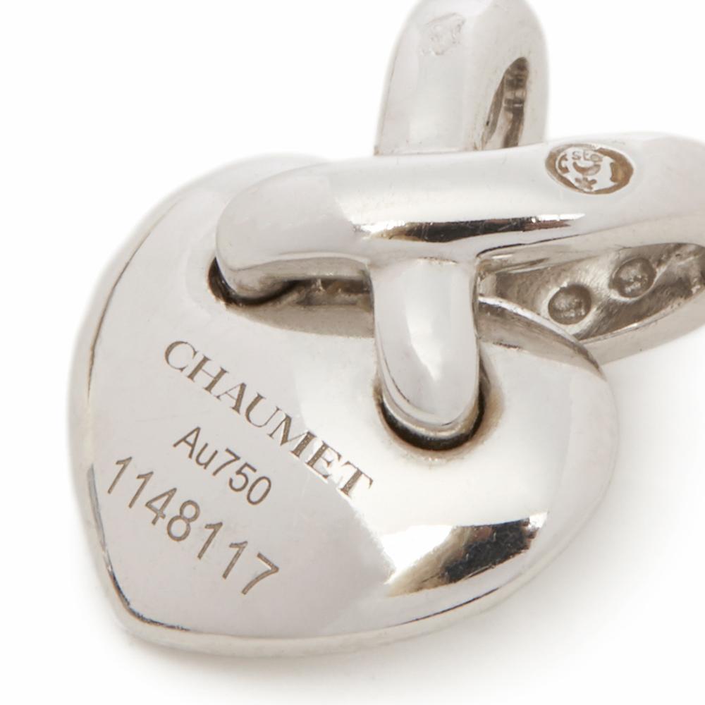 Modern Chaumet 18 Karat White Gold Round Brilliant Cut Diamond Liens Heart Pendant 