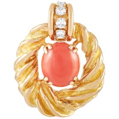 Chaumet 18 Karat Yellow Gold 0.50 Carat Diamond and Coral Pendant