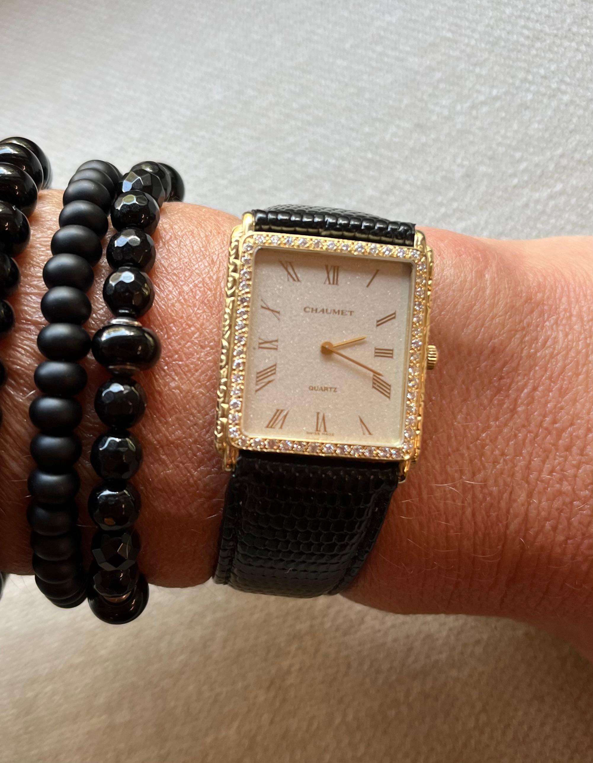 Modern Chaumet 18 Karat Yellow Gold and Diamond Ladies Quartz Wrist Watch For Sale