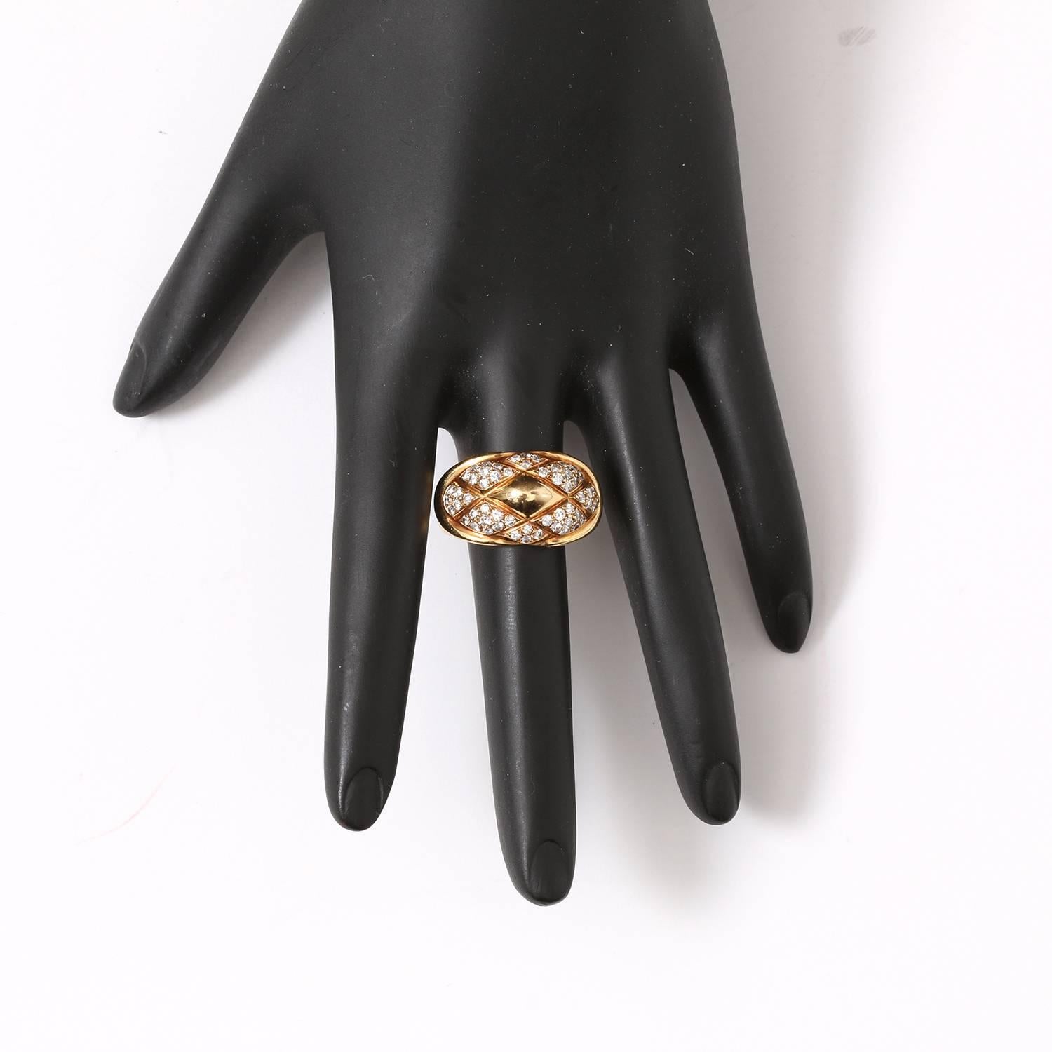 Chaumet 18K Yellow Gold Lattice Bombe Ring - 18K Yellow Gold ring with .65 cts of diamonds. Classic luxury estate piece. Ring size 7. Total weight 10.5