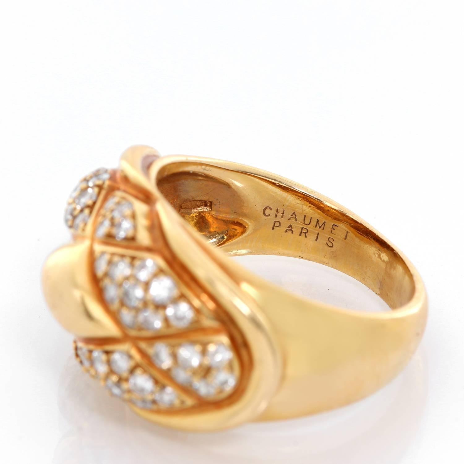 Women's Chaumet 18 Karat Yellow Gold Lattice Bombe Ring