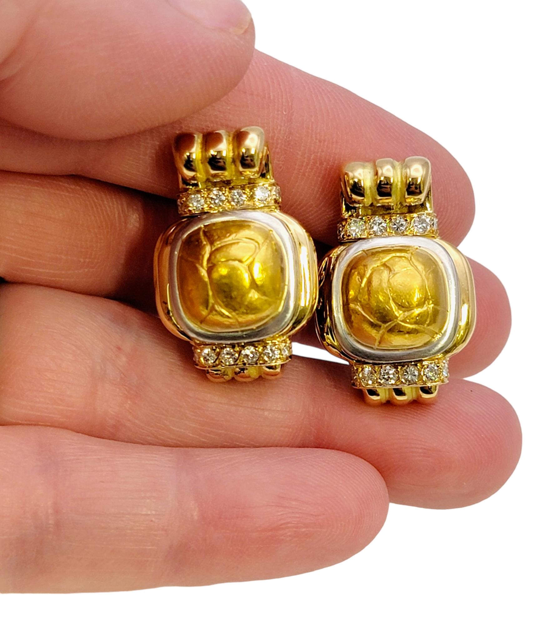 Chaumet 18 Karat Yellow Gold Nugget Style Clip-On Stud Earrings with Diamonds For Sale 8