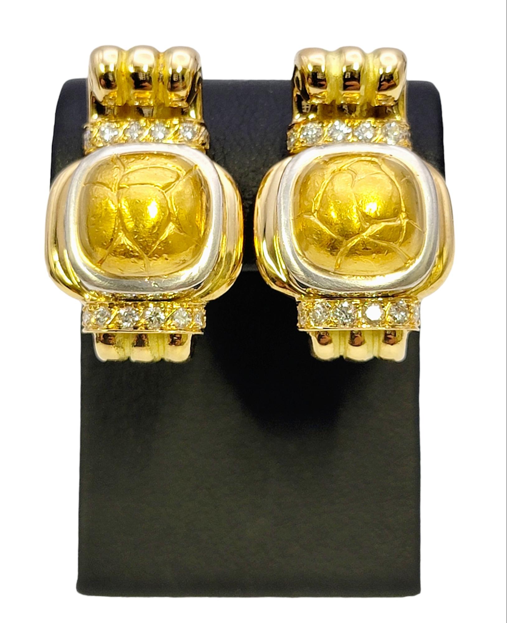 Chaumet 18 Karat Yellow Gold Nugget Style Clip-On Stud Earrings with Diamonds For Sale 9