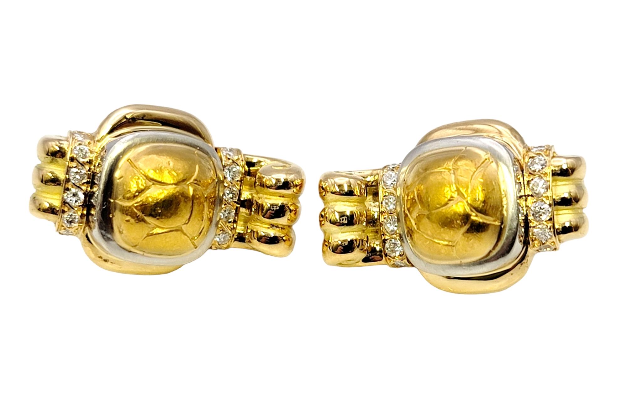 Round Cut Chaumet 18 Karat Yellow Gold Nugget Style Clip-On Stud Earrings with Diamonds For Sale