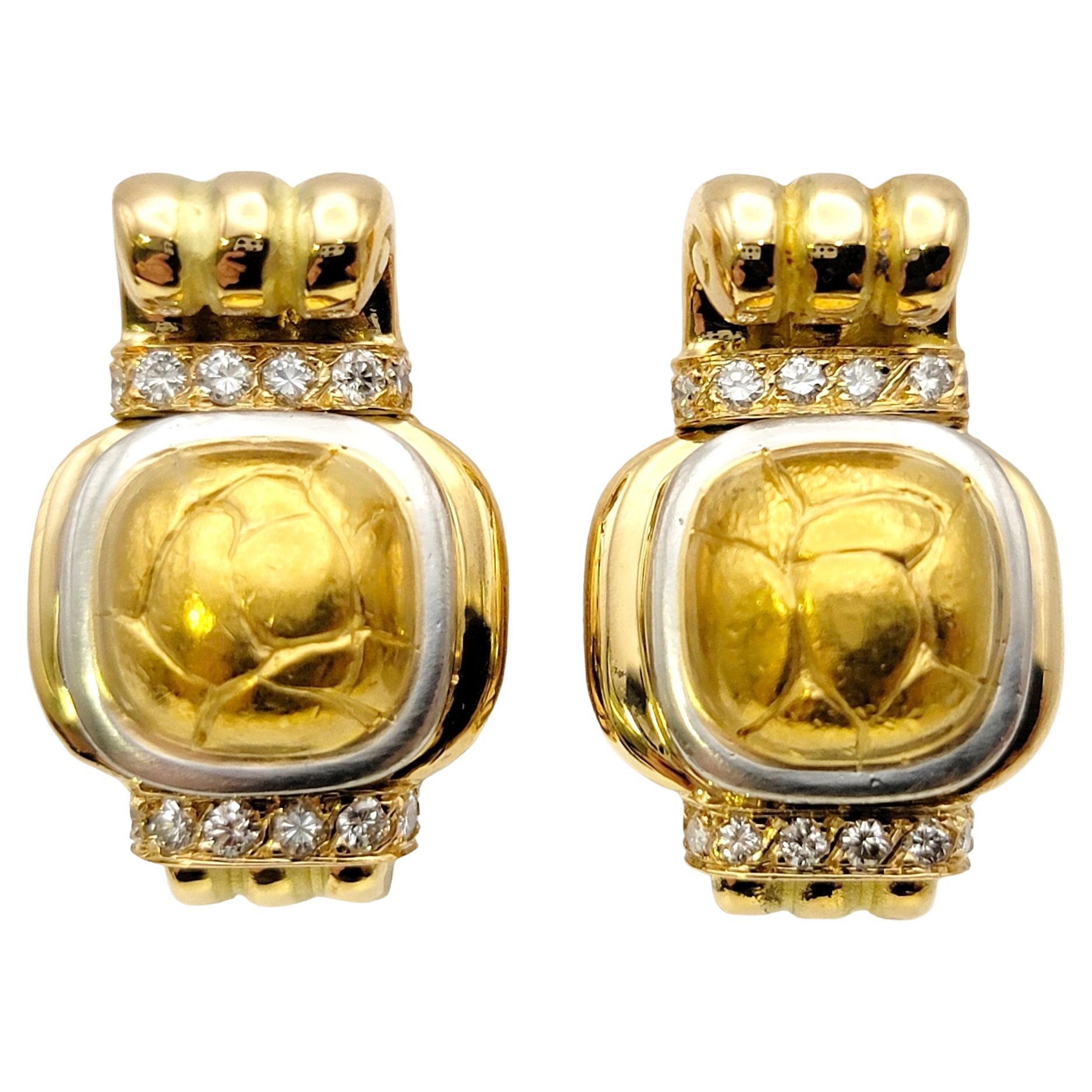 Chaumet 18 Karat Yellow Gold Nugget Style Clip-On Stud Earrings with Diamonds For Sale