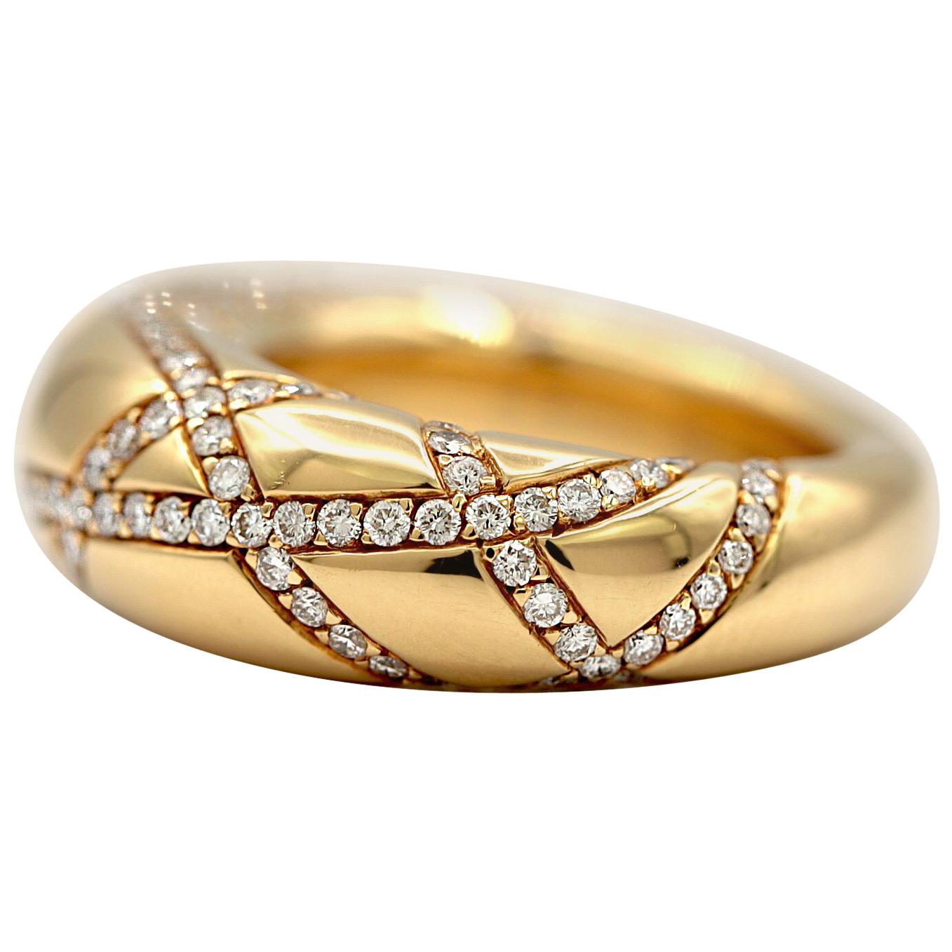 Chaumet 18 Karat Yellow Gold Ring with Pave Diamonds