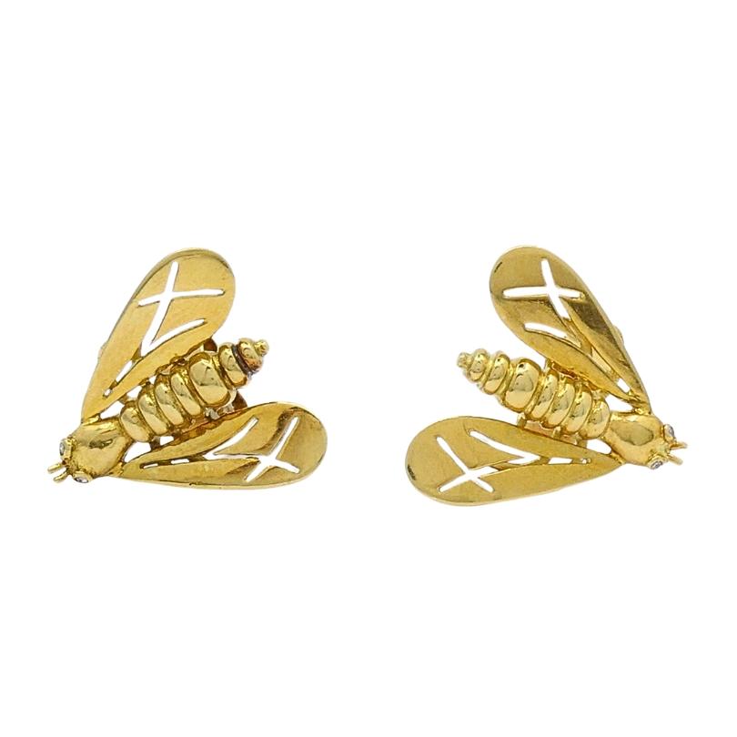 Chaumet 18k Gold Diamond Bee Earrings For Sale 3