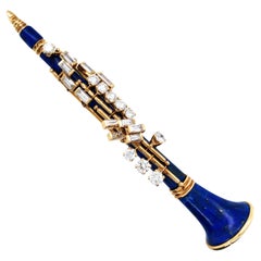 Chaumet, Broche Clarinete Lapislázuli Diamante Oro 18K