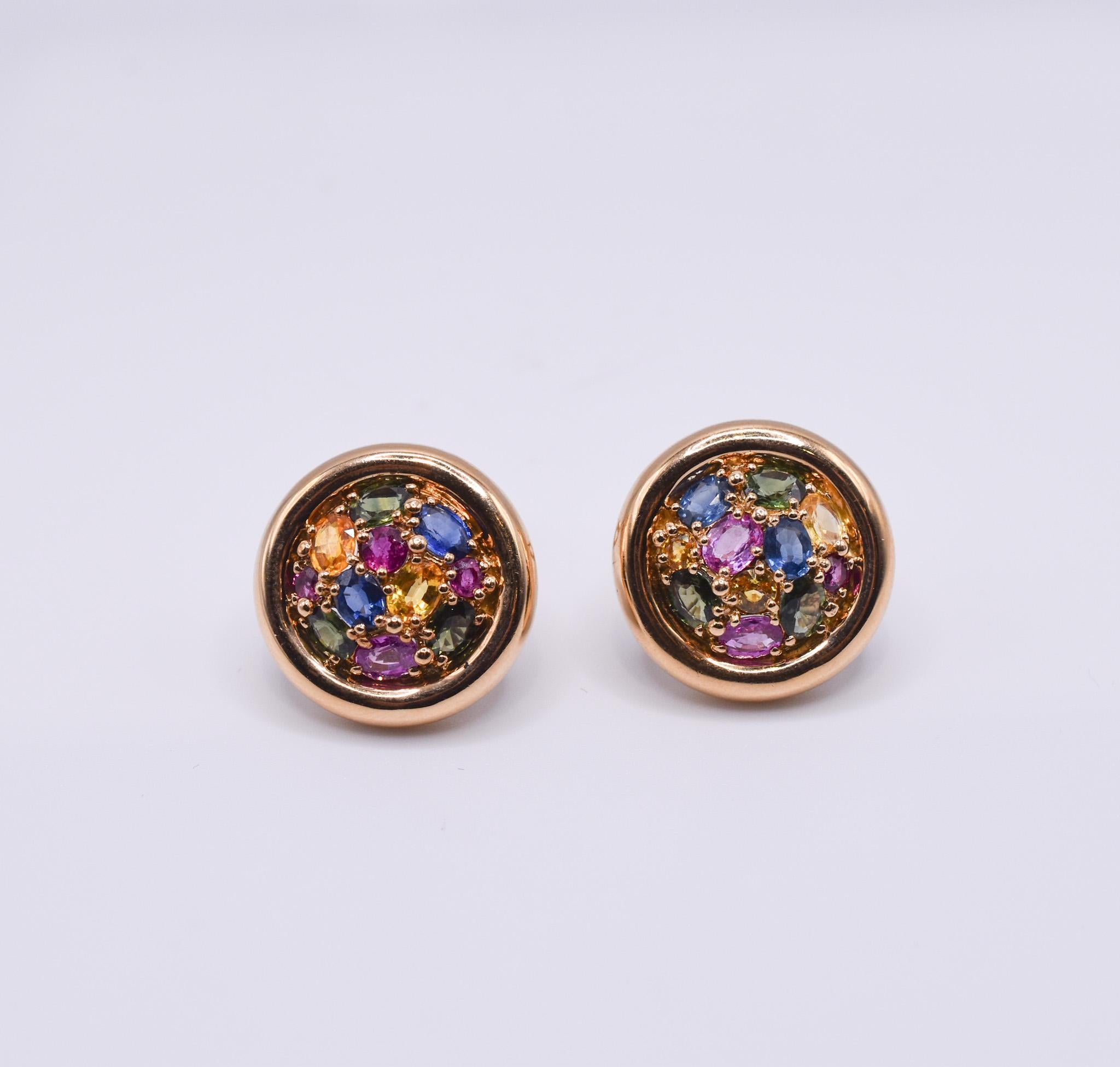 Women's or Men's Chaumet 18k Gold Multi-colour Sapphire Earrings and Ring Set For Sale