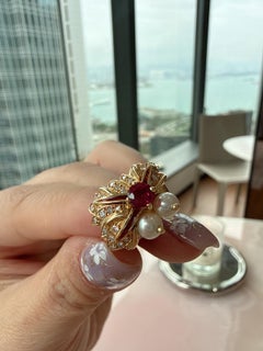Chaumet Ring aus 18k Gold mit Perlen und Rubinen