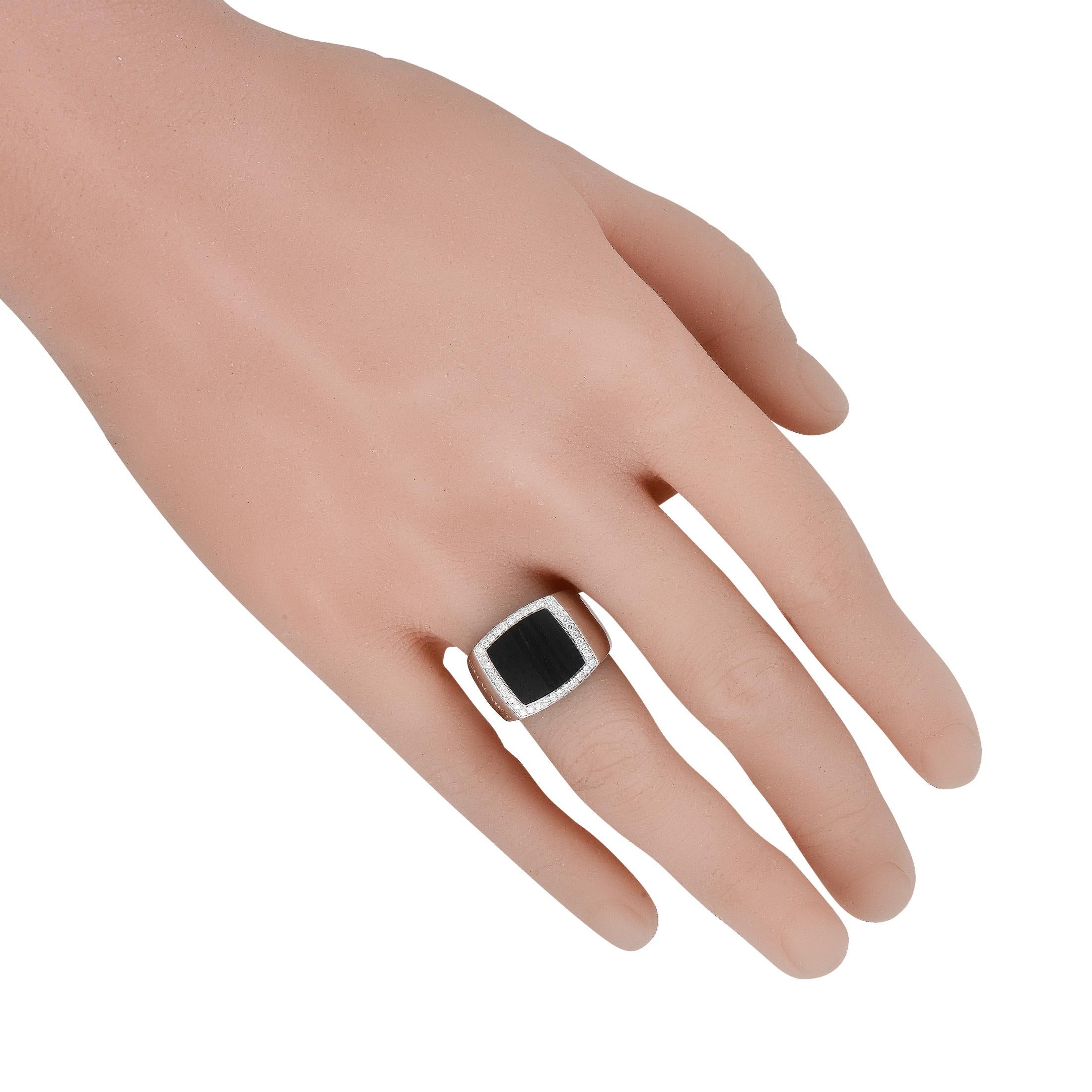 Round Cut Chaumet 18K White Gold 0.20ct Diamond and Wood Ring For Sale