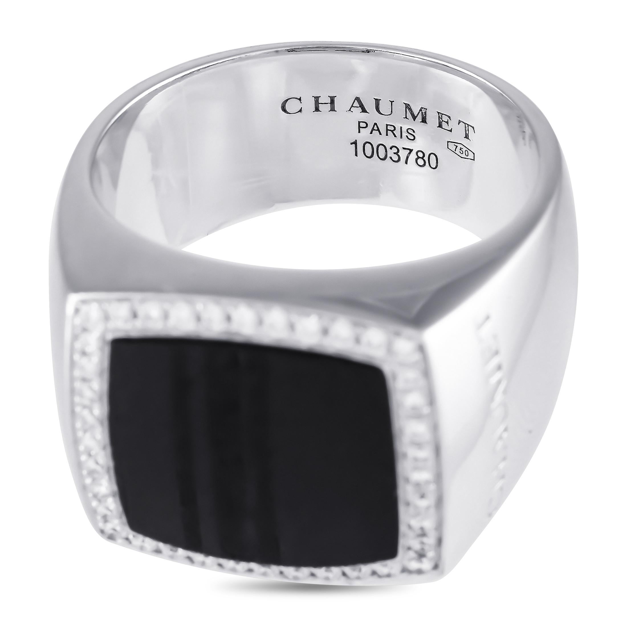 Chaumet 18K White Gold 0.20ct Diamond and Wood Ring In Excellent Condition For Sale In Southampton, PA