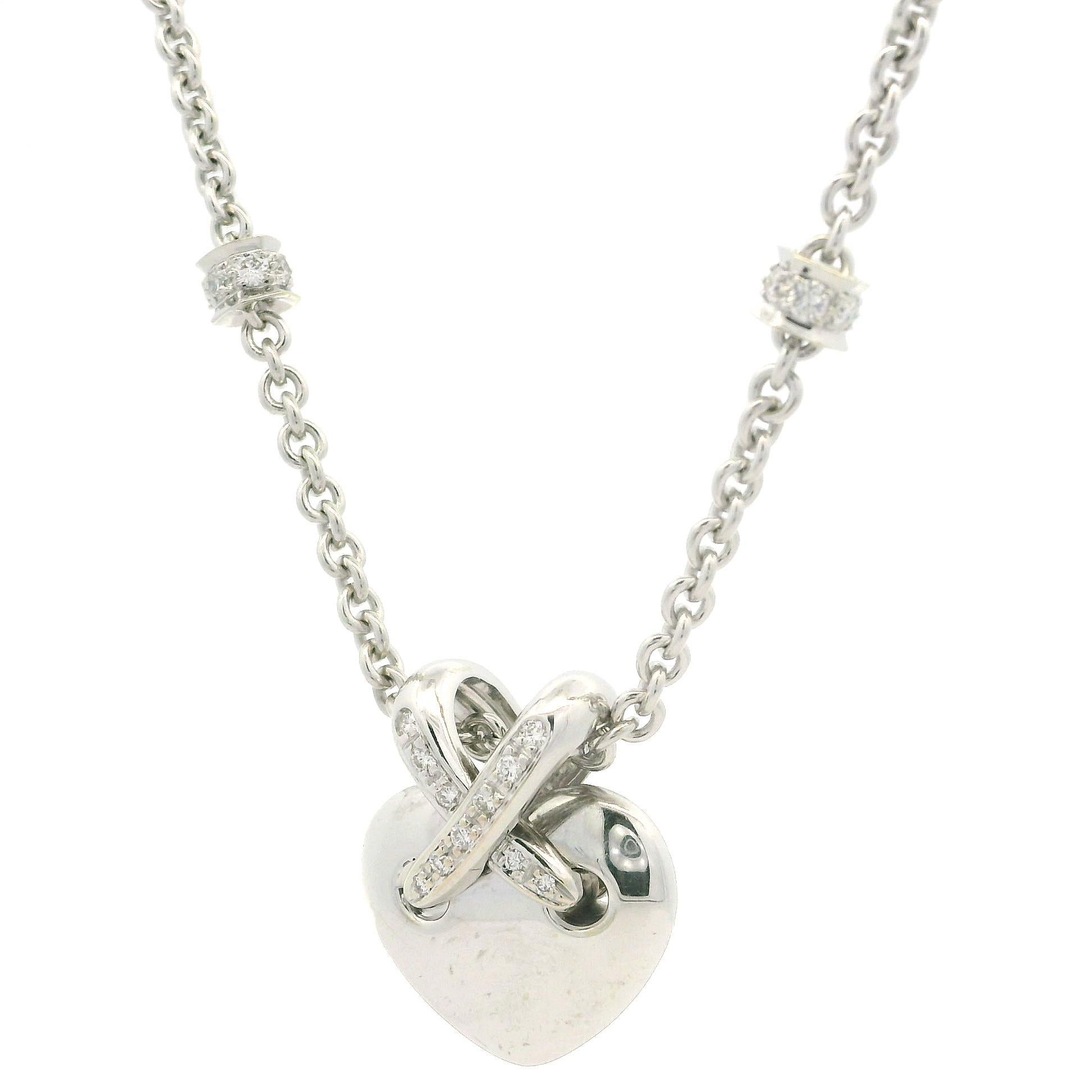 Chaumet 18k White Gold .50ctw Diamond Liens Heart Pendant Station Cable Necklace 5