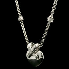 Chaumet 18k White Gold .50ctw Diamond Liens Heart Pendant Station Cable Necklace