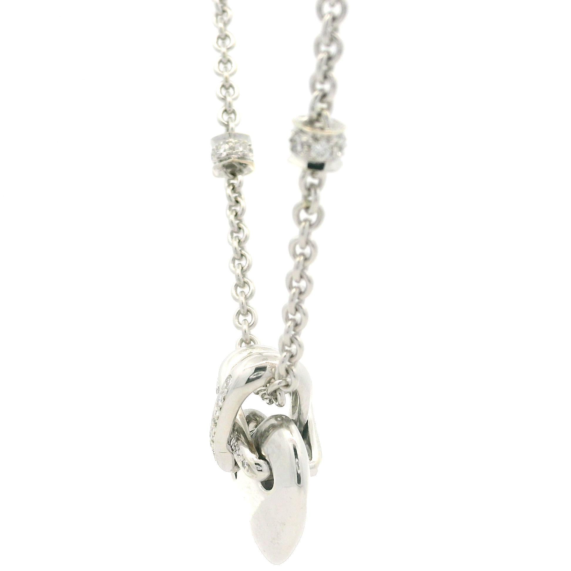 Chaumet 18k White Gold .50ctw Diamond Liens Heart Pendant Station Cable Necklace 1