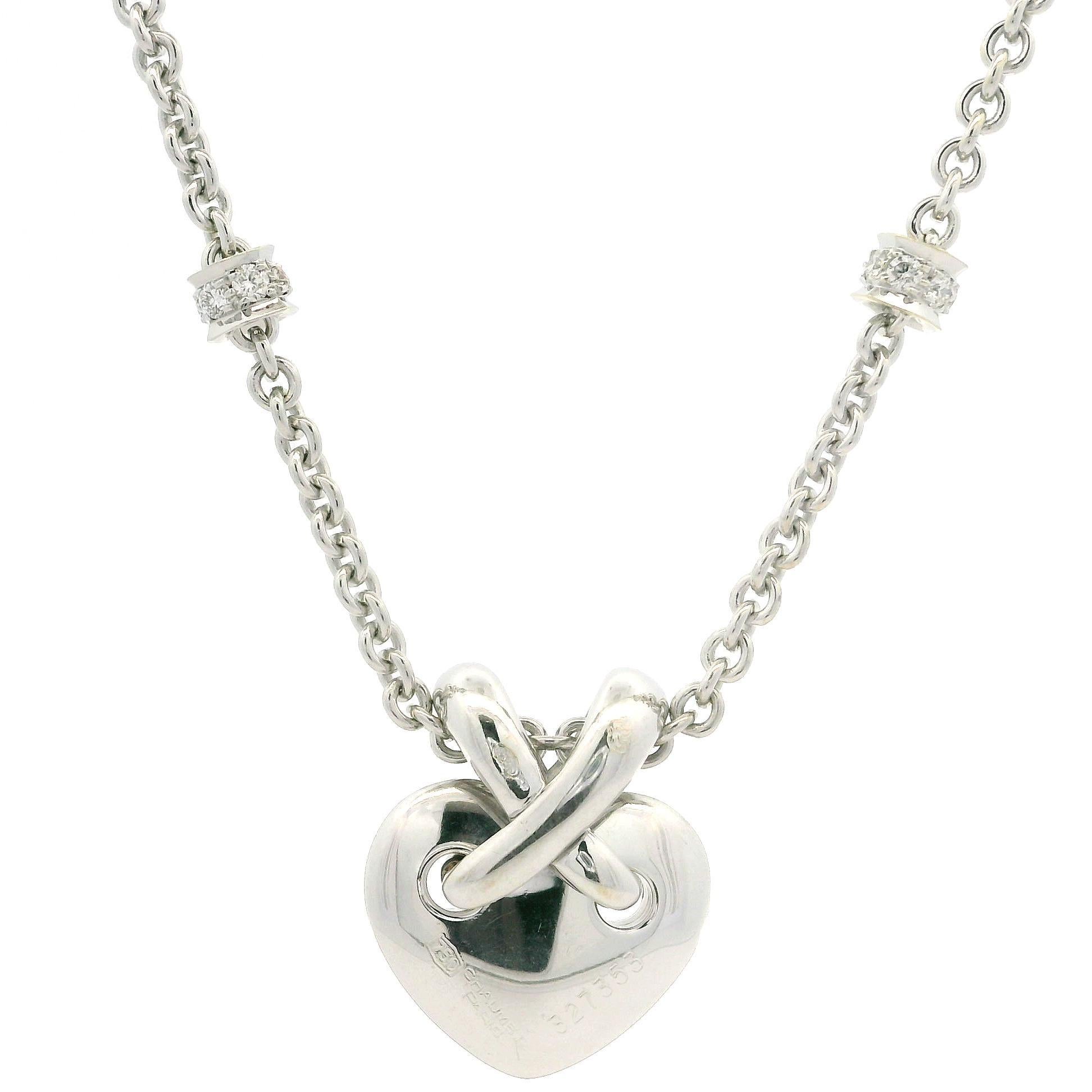 Chaumet 18k White Gold .50ctw Diamond Liens Heart Pendant Station Cable Necklace 2