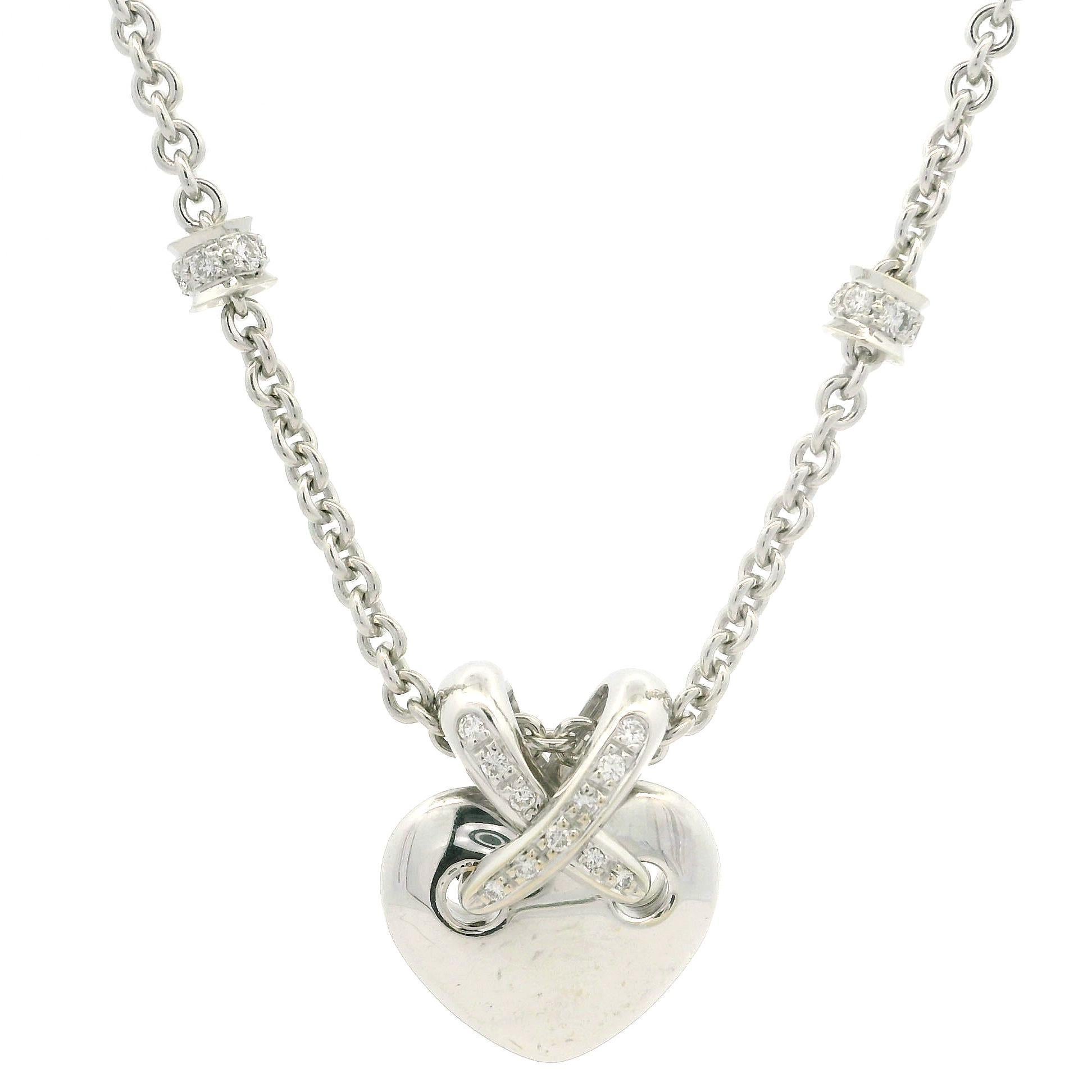 Chaumet 18k White Gold .50ctw Diamond Liens Heart Pendant Station Cable Necklace 3